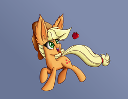 Size: 1100x850 | Tagged: safe, artist:heir-of-rick, applejack, daily apple pony, g4, apple, female, impossibly large ears, open mouth, raised hoof, solo