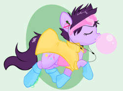 Size: 1303x972 | Tagged: safe, artist:skittledeedoo, pony, bubble, bubblegum, jubilee, marvel, ponified, solo, x-men