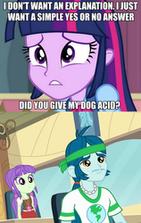Size: 569x899 | Tagged: safe, screencap, captain planet, starlight, twilight sparkle, equestria girls, g4, my little pony equestria girls, background human, drugs, eco kid insults, image macro, meme