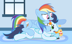 Size: 1080x660 | Tagged: safe, artist:dm29, rainbow dash, soarin', pegasus, pony, g4, cider, controller, female, male, mare, ship:soarindash, shipping, stallion, straight, video game