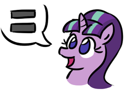 Size: 377x274 | Tagged: safe, artist:jargon scott, starlight glimmer, pony, unicorn, g4, the cutie map, bust, cute, equal cutie mark, equal sign, equality, female, glimmerbetes, mare, open mouth, s5 starlight, simple background, smiling, solo, speech bubble, that pony sure does love equality, white background
