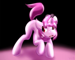 Size: 1280x1024 | Tagged: safe, artist:helixjack, ruby pinch, pony, unicorn, g4, :o, commission, female, filly, latex, open mouth, rubber, solo, transformation