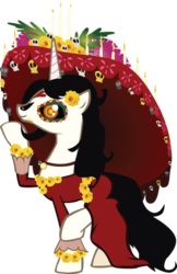 Size: 486x750 | Tagged: safe, artist:pony volcano pizza, pony, clothes, dress, hat, la muerte, ponified, simple background, solo, the book of life, transparent background, vector