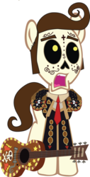 Size: 382x750 | Tagged: safe, artist:pony volcano pizza, pony, catrina (calavera garbancera), dia de los muertos, guitar, ponified, simple background, solo, the book of life, transparent background, vector