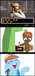 Size: 552x1200 | Tagged: safe, artist:drpain, button mash, rainbow dash, g4, hearts and hooves day (episode), arcade, art of fighting, button mash plays, game over, hearts and hooves day, lee pai-long, mocking, video game