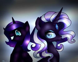 Size: 1280x1024 | Tagged: safe, artist:kayak94, nightmare rarity, oc, oc:nyx, pony, g4, duo