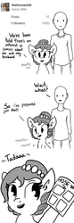 Size: 600x1800 | Tagged: safe, artist:tjpones, oc, oc only, oc:brownie bun, oc:richard, earth pony, human, pony, horse wife, bust, comic, dialogue, ear fluff, female, grayscale, hoof hold, human male, male, mare, monochrome, onomatopoeia, simple background, tumblr, white background