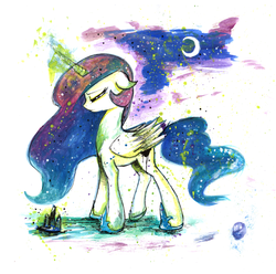 Size: 2000x1985 | Tagged: safe, artist:yellowrobin, princess celestia, g4, female, solo, traditional art, watercolor painting