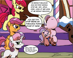 Size: 1231x982 | Tagged: safe, edit, idw, apple bloom, diamond tiara, scootaloo, sweetie belle, g4, spoiler:comic, spoiler:comicff16, chocolate, cutie mark crusaders, fabulosity, fabulous, modified quote, stahp