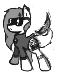 Size: 1000x1297 | Tagged: safe, artist:moonpone, artist:woona, oc, oc only, oc:woona, original species, pony, shark, shark pony, clothes, crossover, monochrome, solo, sunglasses, swimsuit, tail, wetsuit
