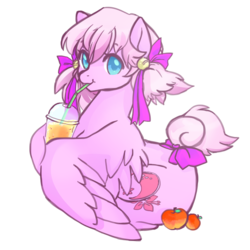 Size: 2450x2450 | Tagged: safe, artist:bigbuxart, oc, oc only, oc:almond bloom, pegasus, pony, drink, high res, solo, tail bow
