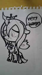 Size: 1280x2275 | Tagged: safe, artist:patterndream, queen chrysalis, g4, crying, female, hungry, queen, solo, traditional art