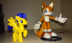 Size: 2560x1536 | Tagged: source needed, safe, artist:drpain, flash sentry, g4, backwards cutie mark, crossover, flash sentry adventures, irl, male, miles "tails" prower, photo, sonic the hedgehog (series), toy