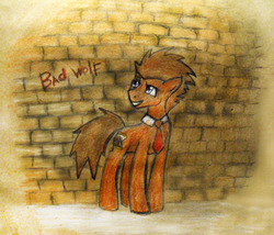 Size: 800x685 | Tagged: safe, artist:kassberke, doctor whooves, time turner, earth pony, pony, g4, bad wolf, doctor who, male, reference, solo, stallion, traditional art