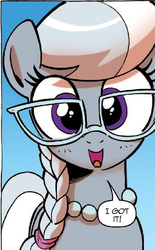 Size: 447x720 | Tagged: safe, idw, silver spoon, pony, g4, spoiler:comic, spoiler:comicff16, cute, female, glasses, looking at you, open mouth, silverbetes, smiling, solo, speech bubble