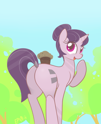 Size: 2560x3160 | Tagged: safe, artist:b-epon, edit, sugar belle, pony, unicorn, g4, the cutie map, butt, cute, dock, equal cutie mark, female, high res, mare, muffin, plot, raised hoof, sfw edit, smiling, solo, sugarbetes