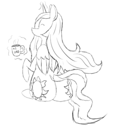 Size: 693x762 | Tagged: safe, artist:wyodak, princess celestia, g4, coffee, female, monochrome, solo, wip