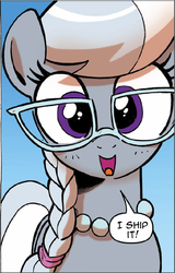 Size: 591x921 | Tagged: safe, edit, idw, silver spoon, friends forever #16, g4, my little pony: friends forever, spoiler:comic, glasses, i ship it, looking at you, modified quote