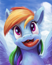 Size: 730x900 | Tagged: safe, artist:tsitra360, rainbow dash, a bird in the hoof, g4, female, scene interpretation, solo, tongue out