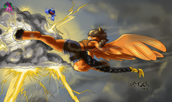 Size: 1200x715 | Tagged: safe, artist:cougr, anthro, unguligrade anthro, armpits, braided tail, flexible, macro, storm, stormcloud