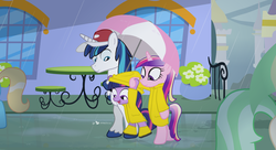 Size: 1250x680 | Tagged: safe, artist:dm29, princess cadance, shining armor, twilight sparkle, pony, g4, bipedal, boots, canterlot, clothes, coat, cute, filly, galoshes, hat, jacket, julian yeo is trying to murder us, puddle, rain, rain boots, rain hat, raincoat, trio, twiabetes, twily, umbrella, wet mane