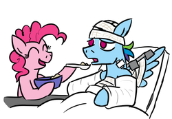 Size: 758x524 | Tagged: safe, artist:jargon scott, pinkie pie, rainbow dash, pegasus, pony, g4, bandage, cast, rainbow blitz, rule 63