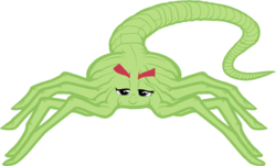 Size: 1101x667 | Tagged: safe, tree hugger, alien, facehugger, g4, make new friends but keep discord, my little pony: friendship is magic, alien (franchise), badumsquish approved, female, lidded eyes, looking at you, not salmon, pun, simple background, smiling, solo, transparent background, wat