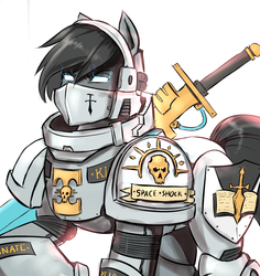 Size: 943x997 | Tagged: safe, artist:mod-of-chaos, oc, oc only, oc:space shock, pony, grey knights, ponified, power armor, solo, sword, warhammer (game), warhammer 40k