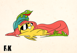 Size: 2083x1434 | Tagged: safe, artist:fluttershythekind, fluttershy, lizard, g4, sunglasses