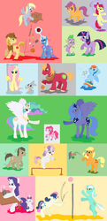 Size: 2520x5200 | Tagged: safe, artist:just-agu, apple bloom, applejack, big macintosh, bon bon, braeburn, derpy hooves, doctor whooves, fluttershy, lyra heartstrings, opalescence, pinkie pie, princess celestia, princess luna, rainbow dash, rarity, scootaloo, spike, sweetie belle, sweetie drops, time turner, trixie, twilight sparkle, alicorn, cat, earth pony, pegasus, pony, rabbit, unicorn, g4, backwards thermometer, ball, basketball, bipedal, book, box, cutie mark crusaders, female, ice skates, ice skating, magic, mane seven, mane six, mare, mouth hold, pencil, pet, reading, roller skates, sitting, skipping, skipping rope, table, thermometer, volleyball