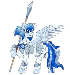Size: 1024x1106 | Tagged: safe, artist:mistermech, oc, oc only, oc:razzle dazzle, crystal pegasus, crystal pony, pegasus, pony, fallout equestria, armor, solo, spear, weapon