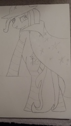 Size: 2322x4128 | Tagged: safe, artist:exsnaggerwes, trixie, pony, unicorn, g4, clothes, female, mare, monochrome, photo, socks, solo, traditional art