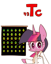 Size: 800x1000 | Tagged: safe, artist:joycall6, part of a set, twilight sparkle, series:joycall6's periodic table, g4, clothes, female, lab coat, periodic table, positron emission tomography, solo, technetium
