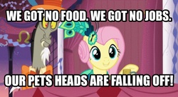 Size: 606x329 | Tagged: safe, screencap, discord, fluttershy, g4, make new friends but keep discord, dumb and dumber, image macro, meme