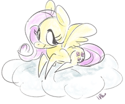 Size: 643x535 | Tagged: safe, artist:lavendire, fluttershy, g4, chibi, cloud, cute, female, solo