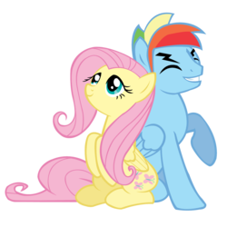 Size: 2048x2048 | Tagged: safe, artist:dilemmas4u, fluttershy, rainbow dash, pegasus, pony, g4, eyes closed, female, folded wings, grin, half r63 shipping, high res, male, mare, rainbow blitz, raised hoof, rule 63, ship:flutterblitz, ship:flutterdash, shipping, show accurate, simple background, sitting, smiling, stallion, straight, transparent background, vector, wings