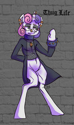 Size: 464x788 | Tagged: safe, artist:php154, sweetie belle, semi-anthro, g4, bipedal, bottomless, clothes, ear piercing, female, helix piercing, horn, horn piercing, meanie belle, nose piercing, nostril piercing, piercing, skinny, solo, thin, thug life