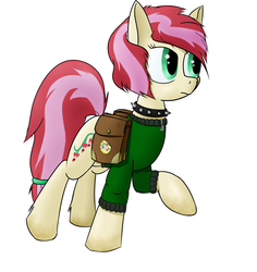 Size: 2550x2700 | Tagged: safe, artist:frecklesfanatic, oc, oc only, oc:bleeding heart, pony, fallout equestria, clothes, collar, fanfic, fanfic art, female, fluttershy medical saddlebag, high res, hooves, mare, medic, medical saddlebag, ministry of peace, raider, saddle bag, short hair, short mane, simple background, solo, sweater, white background