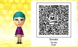 Size: 400x240 | Tagged: safe, sonata dusk, equestria girls, g4, my little pony equestria girls: rainbow rocks, 3ds, clothes, female, hoodie, mii, qr code, solo, tomodachi life