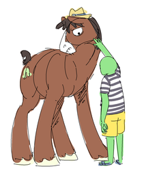 Size: 1221x1447 | Tagged: safe, artist:nobody, trouble shoes, oc, oc:anon, earth pony, human, pony, g4, annoyed, duo, male, petting, size difference, stallion, unshorn fetlocks
