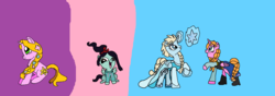 Size: 2344x828 | Tagged: safe, artist:dulcechica19, alicorn, pony, anna, elsa, frozen (movie), ponified, rapunzel, tangled (disney), vanellope von schweetz, wreck-it ralph