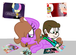 Size: 700x500 | Tagged: safe, artist:emmymew13, bon bon, discord, sweetie drops, oc, oc:emmy, g4, king candy, pencil, ponified, self ponidox, turbo, vanellope von schweetz, wreck-it ralph