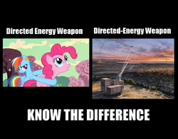 Size: 1400x1100 | Tagged: safe, artist:eagle1division, edit, edited screencap, screencap, pinkie pie, rainbow dash, g4, my little pony: friendship is magic, the last roundup, know the difference, laser, meme, thel