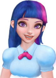 Size: 377x527 | Tagged: safe, artist:mentalmongloid, twilight sparkle, equestria girls, g4, bust, female, humanized, simple background, solo, uncanny valley, white background