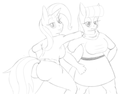 Size: 1087x802 | Tagged: safe, artist:keboponda, maud pie, trixie, anthro, g4, 30 minute art challenge, female, lesbian, ship:mauxie, shipping