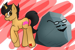 Size: 1024x683 | Tagged: safe, artist:dj-sky-storm-117, tom, g4, beard, brothers, glasses, markiplier, moustache, ponified, raised hoof, tom fischbach, warfstache