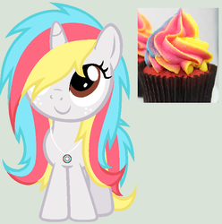 Size: 674x680 | Tagged: safe, artist:ponyportal, oc, oc only, pony, unicorn, adoptable, base used, cupcake, rainbow cupcake, solo