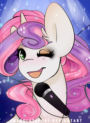 Size: 880x1200 | Tagged: safe, artist:chocolateponi, sweetie belle, g4, female, singing, solo, wink