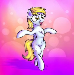 Size: 886x902 | Tagged: safe, artist:anti1mozg, derpy hooves, pony, g4, abstract background, belly button, bipedal, chest fluff, cute, derpabetes, female, solo