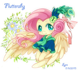 Size: 1000x913 | Tagged: safe, artist:lyra-kotto, fluttershy, g4, clothes, female, flower, looking at you, solo
